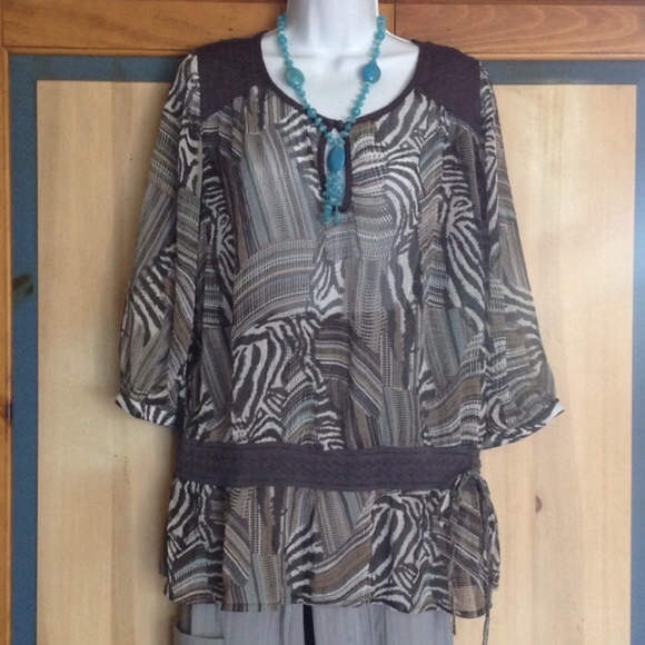 Sheer Fashionable Tunic or Blouse with Drawstrings - Picture 2 of 3